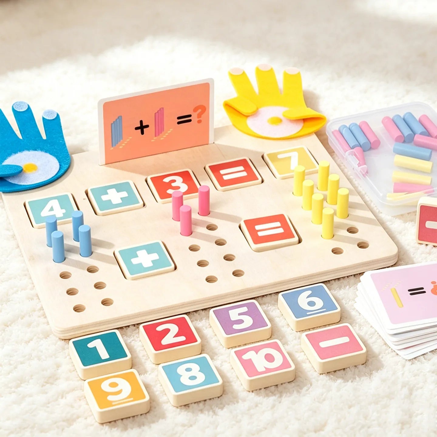 Kids Montessori Wooden Finger Numbers Counting Stick Palm Math Toy Children Counting Educational Toys Toddlers Intelligence Game