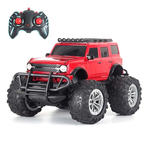 Popsugar of roadway rechargeable remote control car. Rc car monster truck. 4 headlight mode. Lithium battery. C- type charging. Remote control car for kids. Built in India, red