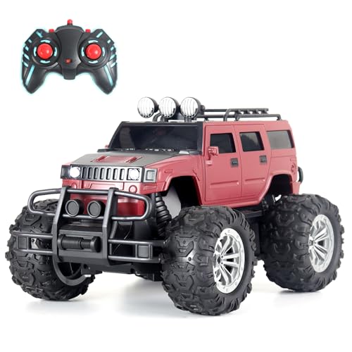 Popsugar of roadway rechargeable remote control car. Rc car monster truck. 4 headlight mode. Lithium battery. C- type charging. Remote control car for kids. Built in India, red