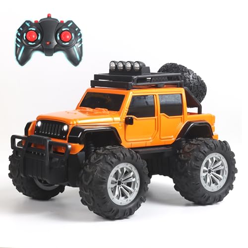 Popsugar of roadway rechargeable remote control car. Rc car monster truck. 4 headlight mode. Lithium battery. C- type charging. Remote control car for kids. Built in India, red